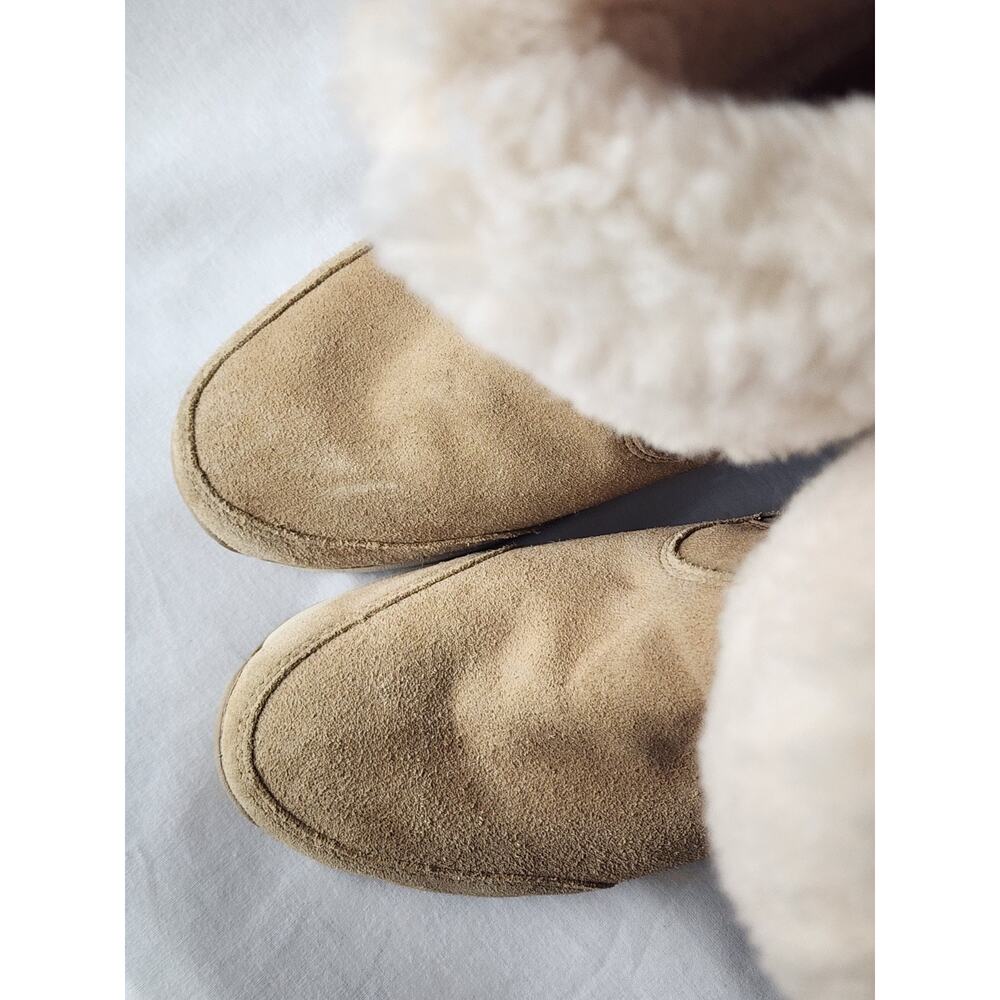 NEW UGG Ingalls Sand Beige Waterproof Leather Fur Bow Snow Boots Size 8.5 Womens - Picture 4 of 12